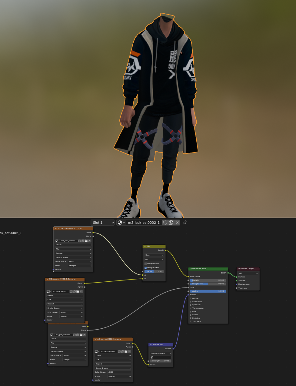 Blender shader node setup for character material reconstruction